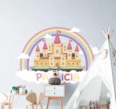 Vinilo infantil para pared castillo arcoíris - TenVinilo