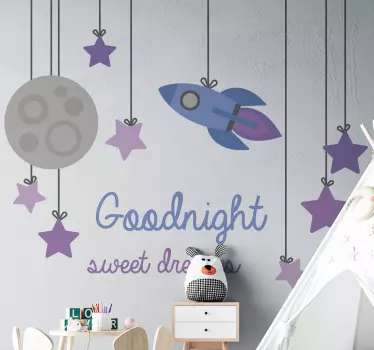 Vinilo infantil para pared cohete y luna - TenVinilo