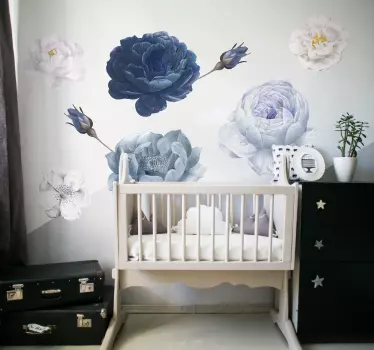 Vinilo decorativo para pared de flores azules  - TenVinilo