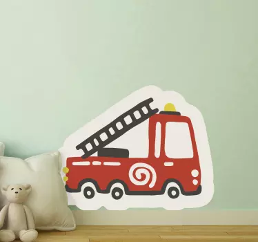 Vinilo infantil para pared diseño de camión de bomberos - TenVinilo