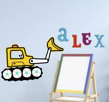 Vinilo infantil para pared excavadora con nombre - TenVinilo