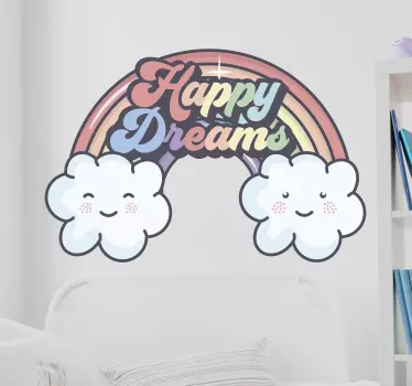 Vinilo infantil para pared felices sueños nubes arcoiris - TenVinilo