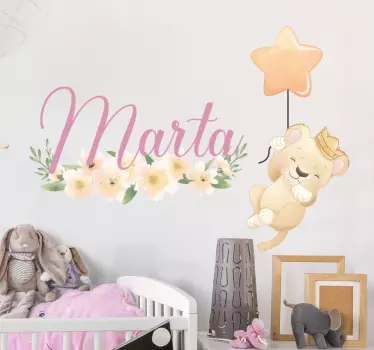 Vinilo habitación bebé globo de león personalizado - TenVinilo