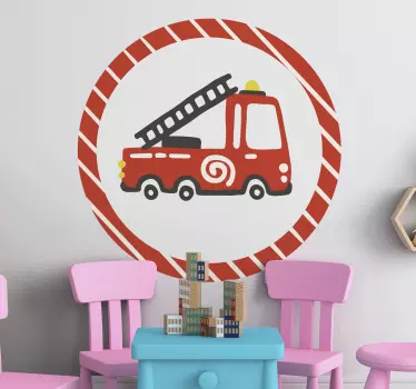 Vinilo infantil para pared ilustración de camión de bomberos - TenVinilo