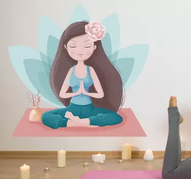 Vinilo infantil para pared ilustración de niña meditando - TenVinilo