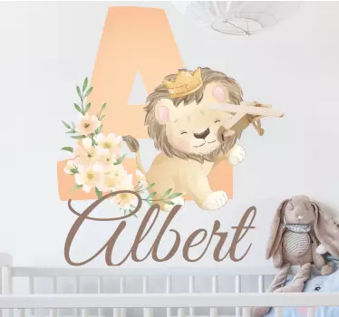 Vinilo infantil para pared león floral con nombre - TenVinilo