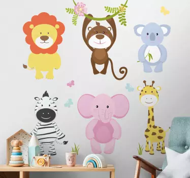 Vinilo infantil para pared lindos amigos animales - TenVinilo