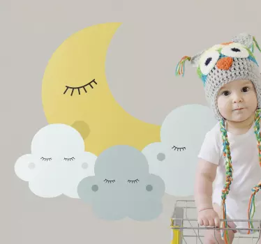 Vinilo infantil para pared luna y nubes - TenVinilo