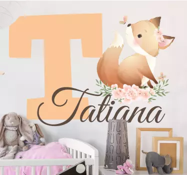 Vinilo infantil para pared zorro con inicial y nombre - TenVinilo