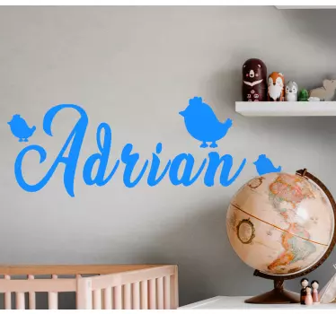 Vinilo infantil para pared nombre personalizado con aves - TenVinilo