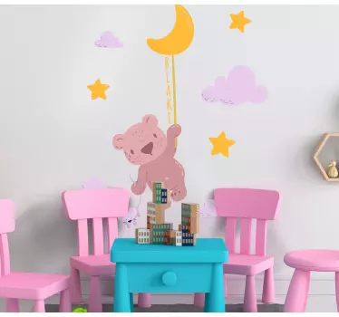 Vinilo infantil para pared oso adorable con globo - TenVinilo