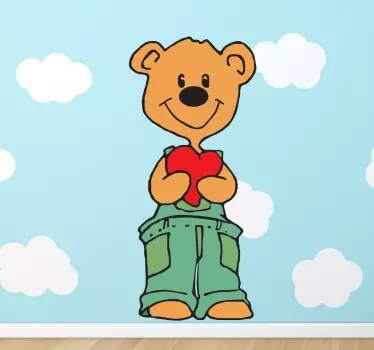 Vinilo infantil para pared oso feliz sosteniendo un corazón - TenVinilo