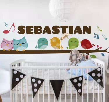 Vinilo infantil para pared pájaros coloridos personalizados - TenVinilo