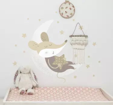 Vinilo infantil para pared ratón dormilón en la luna - TenVinilo