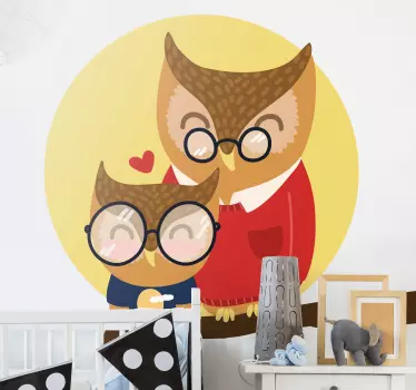 Vinilo infantil para pared retrato de familia búho - TenVinilo