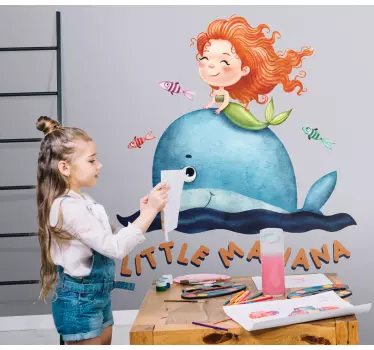 Vinilo infantil para pared sirena y ballena - TenVinilo