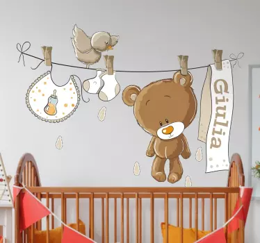 Vinilo infantil peluche marrón tendido - TenVinilo