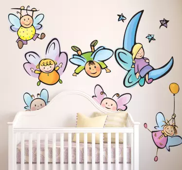 Vinilo infantil set ilustración ángeles - TenVinilo