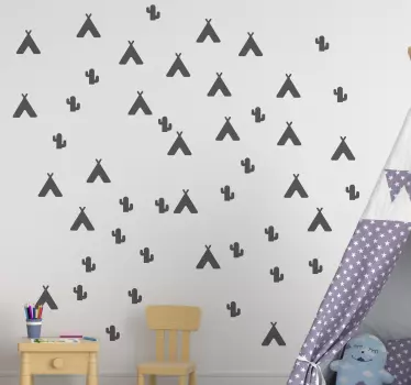 Vinilo para niños de tiendas de campaña y cactus - TenVinilo