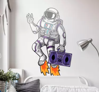 Vinilo para pared infantil astronauta saludando - TenVinilo