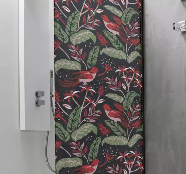 Vinilo mampara baño concepto pájaro botánico - TenVinilo