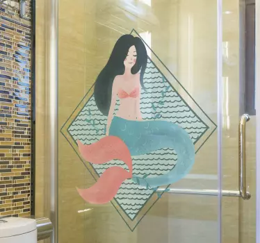 Vinilo mampara baño diseño gráfico sirena - TenVinilo