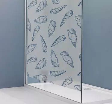 Vinilo mampara baño elegante patrón de conchas marinas - TenVinilo