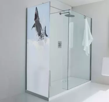 Vinilo mampara baño escena de salpicaduras de tiburón - TenVinilo