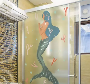 Vinilo mampara baño escena submarina de sirenas - TenVinilo