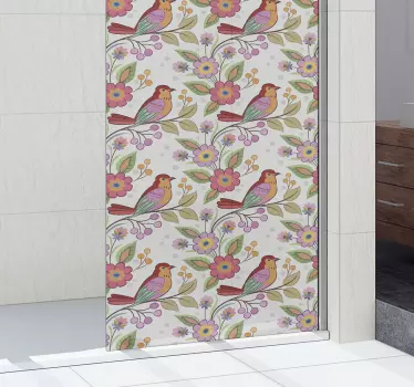 Vinilo mampara baño patrón de aves coloridas - TenVinilo