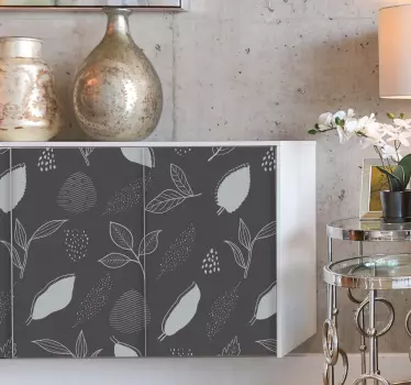Vinilo mampara baño patrón de hojas y frutas - TenVinilo