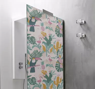 Vinilo mampara baño patrón flora tropical - TenVinilo