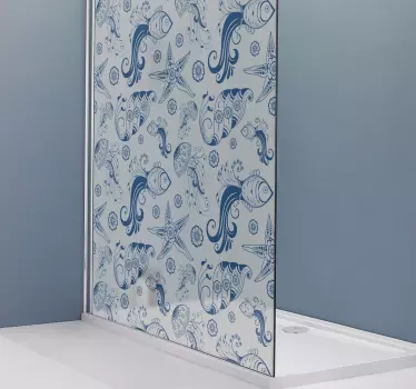 Vinilo mampara baño patrones de peces oceánicos - TenVinilo