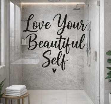 Vinilo mampara baño tipografía amor propio - TenVinilo