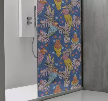 Vinilo mampara baño vibrantes motivos aviares - TenVinilo