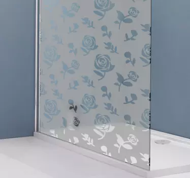 Vinilo mampara baño vidrio con patrón de rosas - TenVinilo