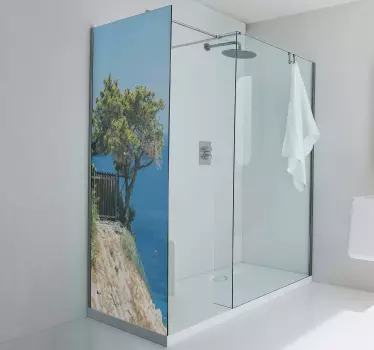 Vinilo mampara baño vista escénica del océano - TenVinilo