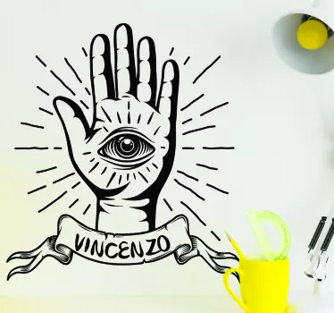 Vinilo mano con ojo y nombre - TenVinilo
