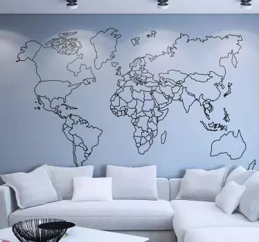 Vinilo mapamundi fronteras países líneas - TenVinilo
