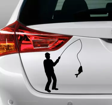 Pegatina para coche pescador con pescado - TenVinilo