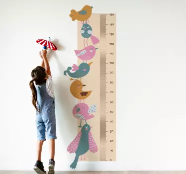 Vinilo medidor infantil regla de pájaro colorido - TenVinilo