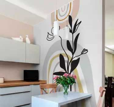 Vinilo mueble Hojas minimalistas en florero - TenVinilo