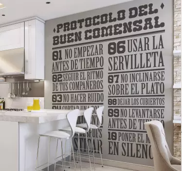 Vinilo cocina normas de comportamiento en la mesa - TenVinilo