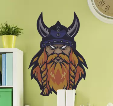 Vinilo original pared Cabeza de dibujos animados vikingo con casc - TenVinilo