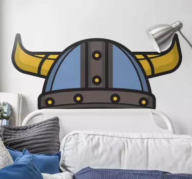 Vinilo original pared Casco vikingo nórdico con cuernos - TenVinilo