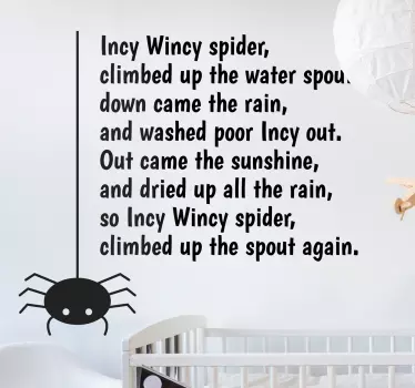 Vinilo para bebés frase incy wincy spider - TenVinilo