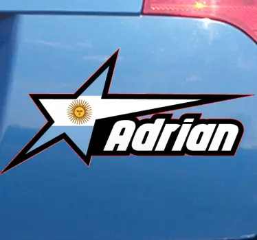 Vinilo para coche Bandera argentina en estrella y nombre personal - TenVinilo
