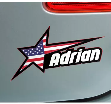 Vinilo para coche Bandera de estados unidos con estrella y nombre - TenVinilo