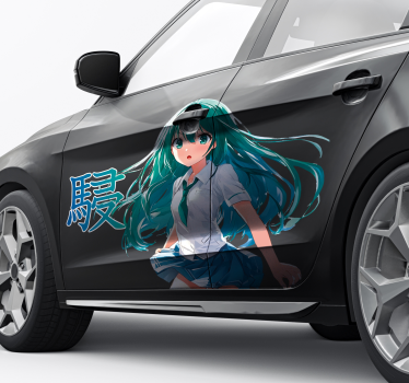 Pegatina para coche chica manga cabello verde - TenVinilo