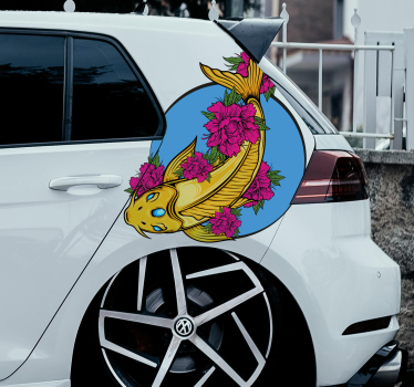 Pegatina para coche koi con flores - TenVinilo